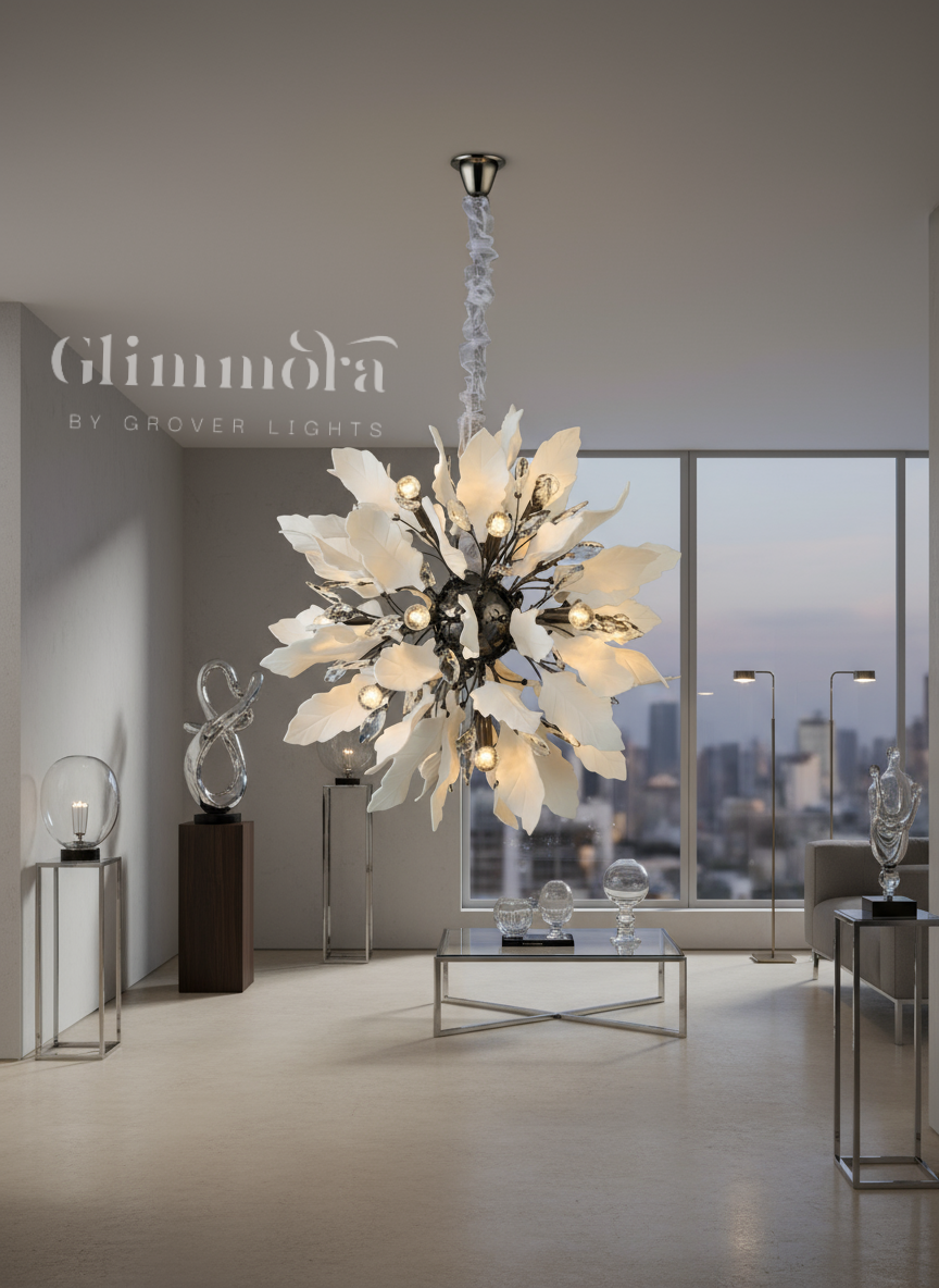 Frozen Flora (Chrome, White) Ceramic Chandelier