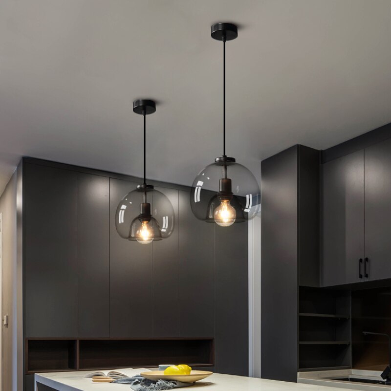 Glass LED Ceiling Black Pendant Lamp