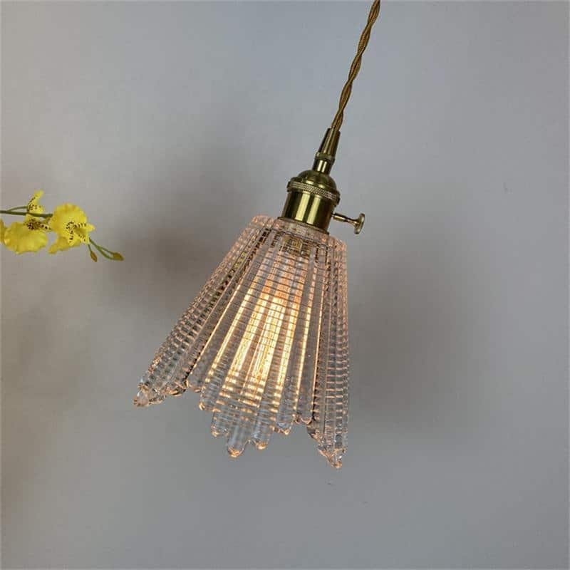 Brass Finish Amber Glass Small Pendant Lamp