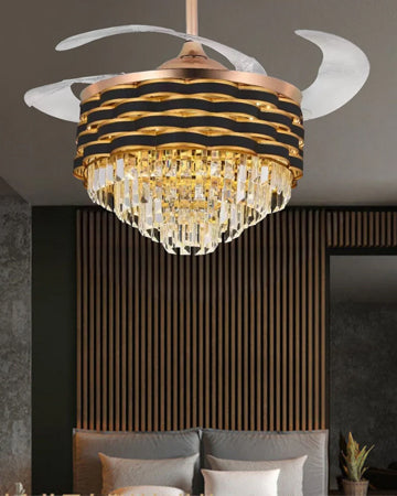 Crystal Retractable Ceiling Fan + Chandelier Light