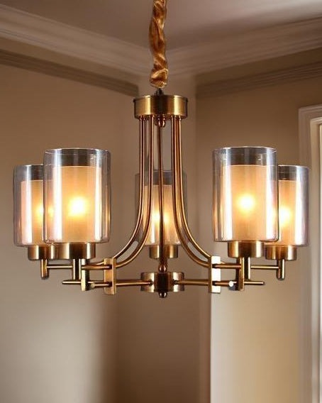 Contemporary Gold Glass Shade Chandelier