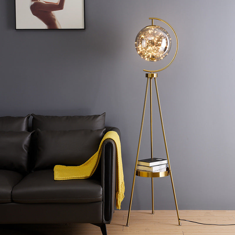 Golden Halo Floor Lamp with Tripod Stand