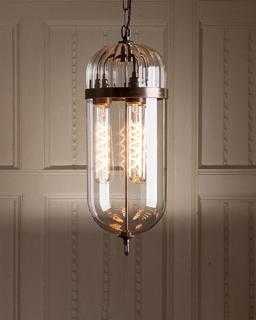 Vintage Industrial Cage Pendant Light - Amber