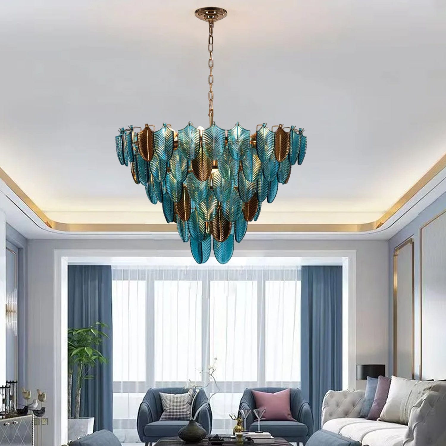 Venusta Luxe Modern Glass Leaf Chandelier