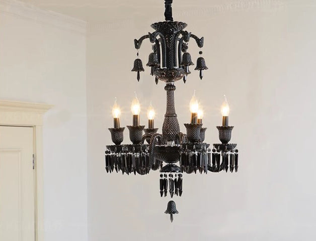 8 Light Black Glass Italian Chandelier