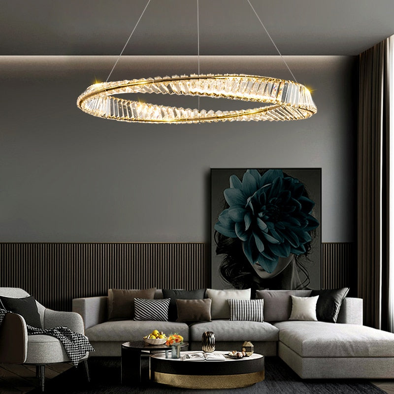 Shimmer Works (Single Ring Round) Modern Style Crystal Ring Chandelier