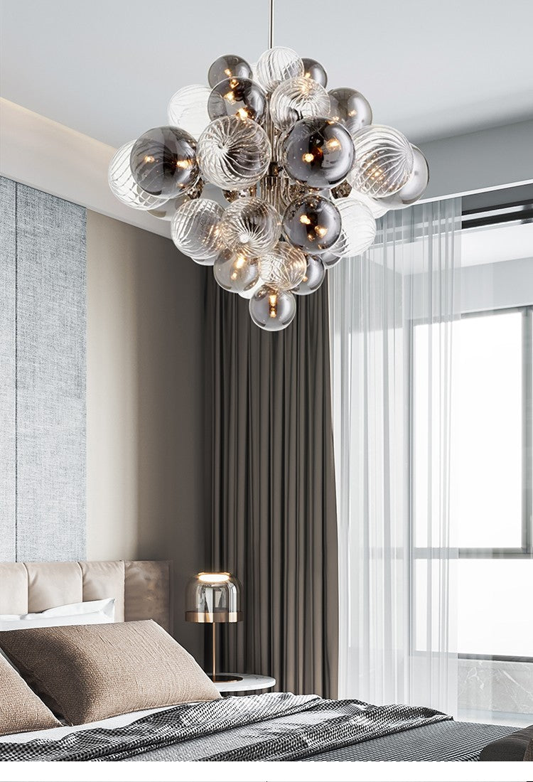 The Grace of Space: Silver Smokey Clear Glass Chandelier