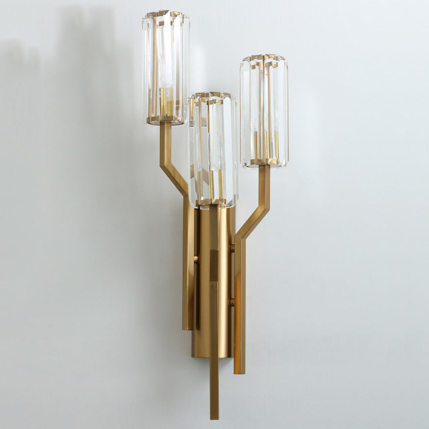 Golden Trio Crystal Wall Light: Copper-Gold Metal Wall Sconce/Light