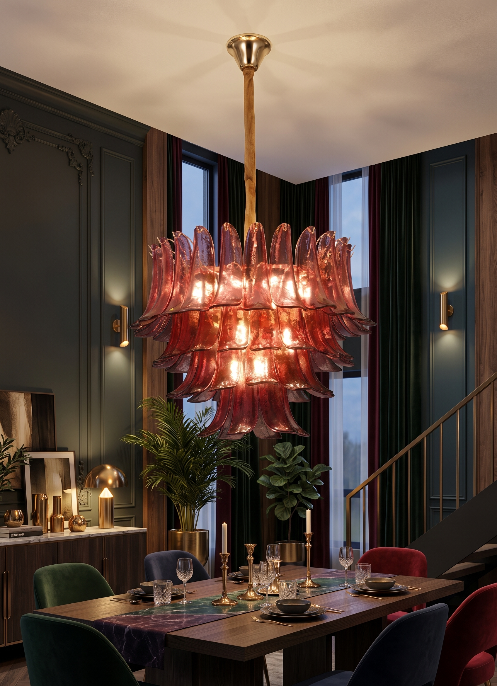 Night Bloomed Red (24 Inches, Glass) Chandelier