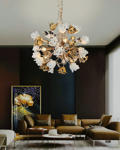 Elegant Floral Sphere Chandelier - 9 Bulbs