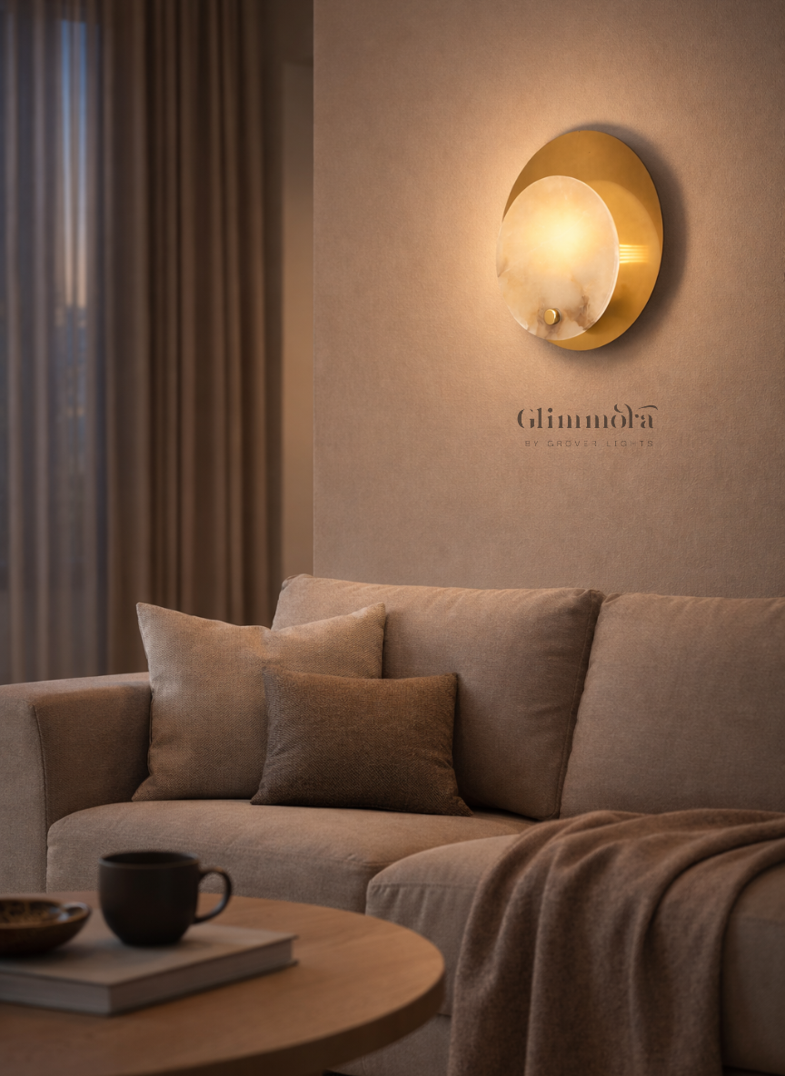Luna Marble Disc Brass Wall Light