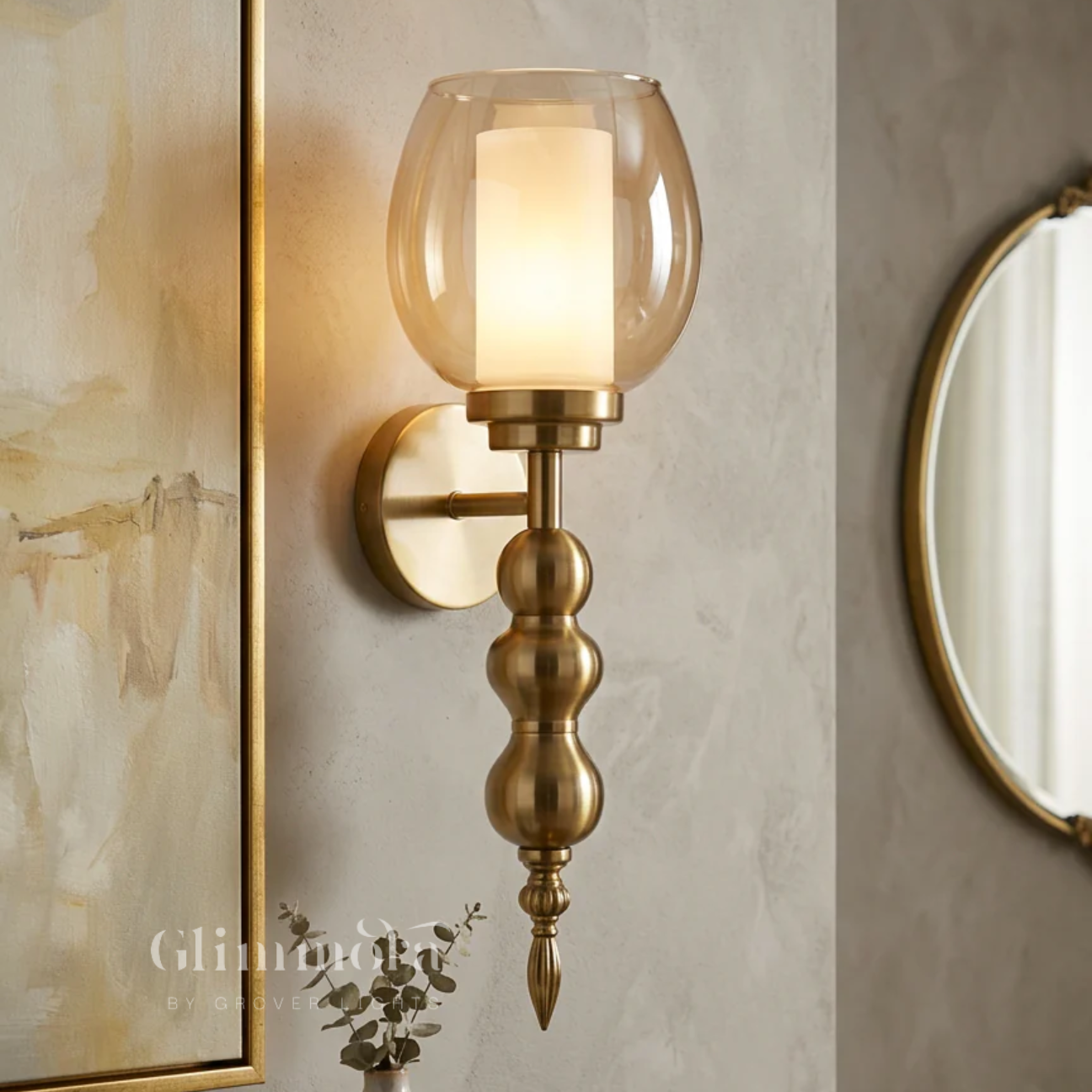 Cognac Amber Glass Wall Light