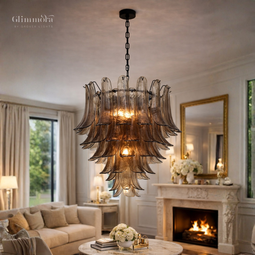 Smoked Glass Tiered Chandelier 800mm