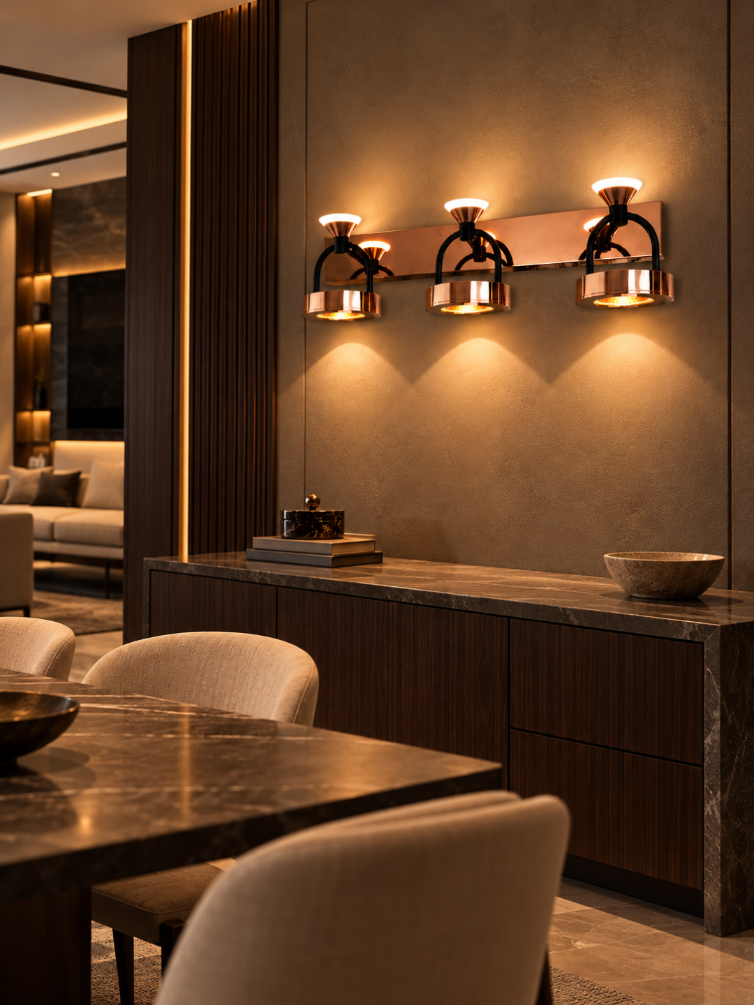 Rose Gold 3-Light Up & Down Wall Lamp
