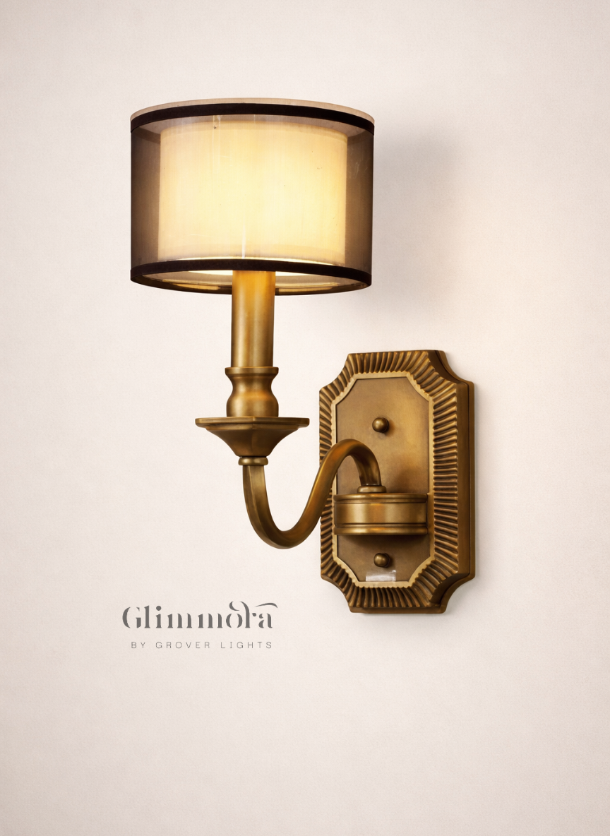 Classic Brass Wall Sconce with Fabric Drum Shade