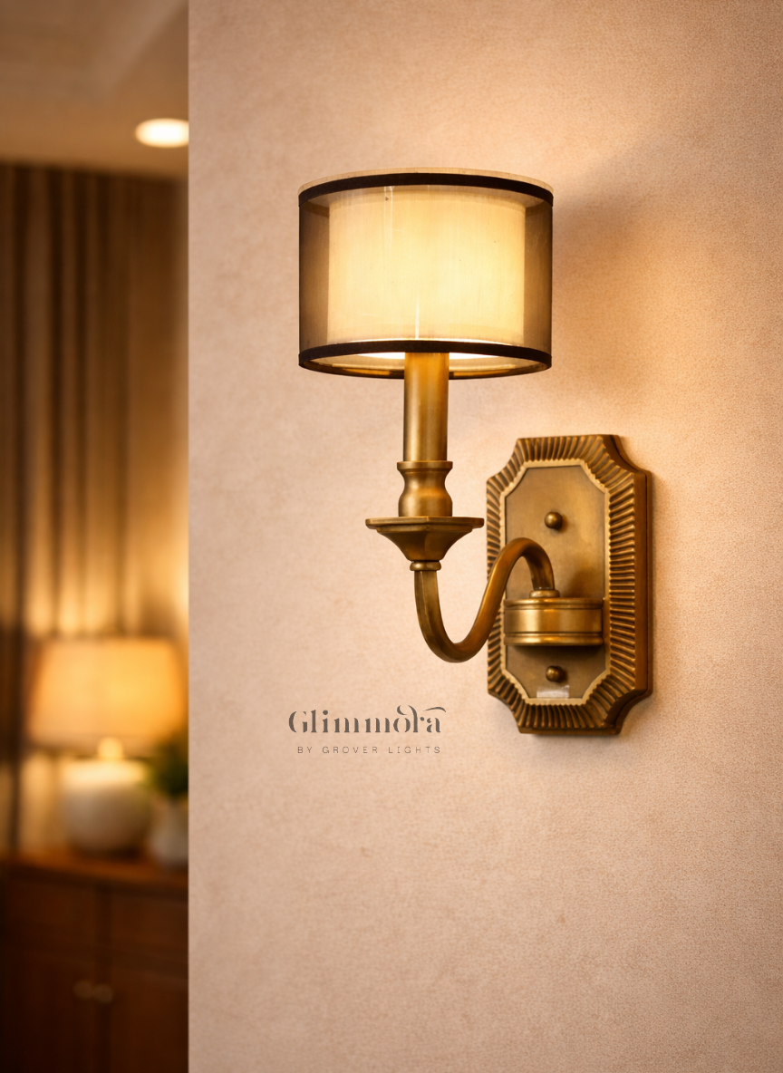 Classic Brass Wall Sconce with Fabric Drum Shade