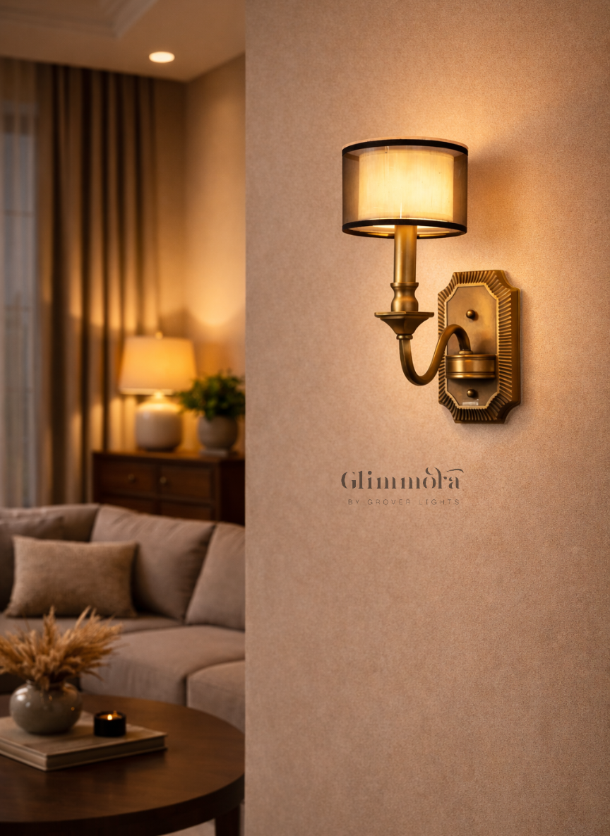 Classic Brass Wall Sconce with Fabric Drum Shade