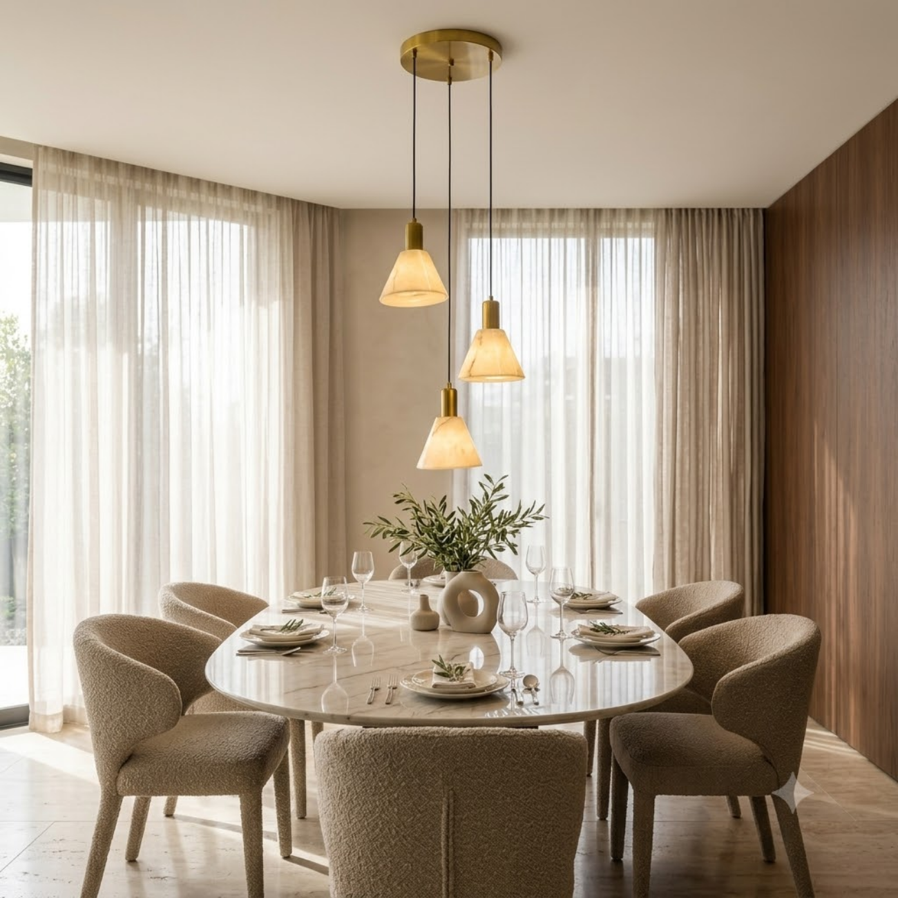 Modern Travertine Triple Pendant Light