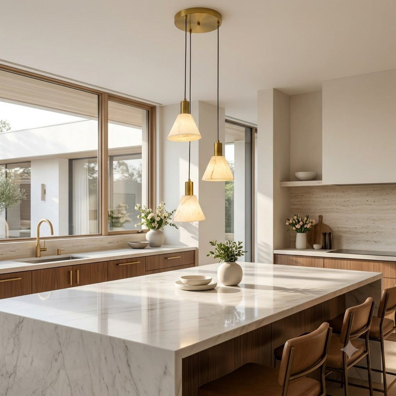 Modern Travertine Triple Pendant Light