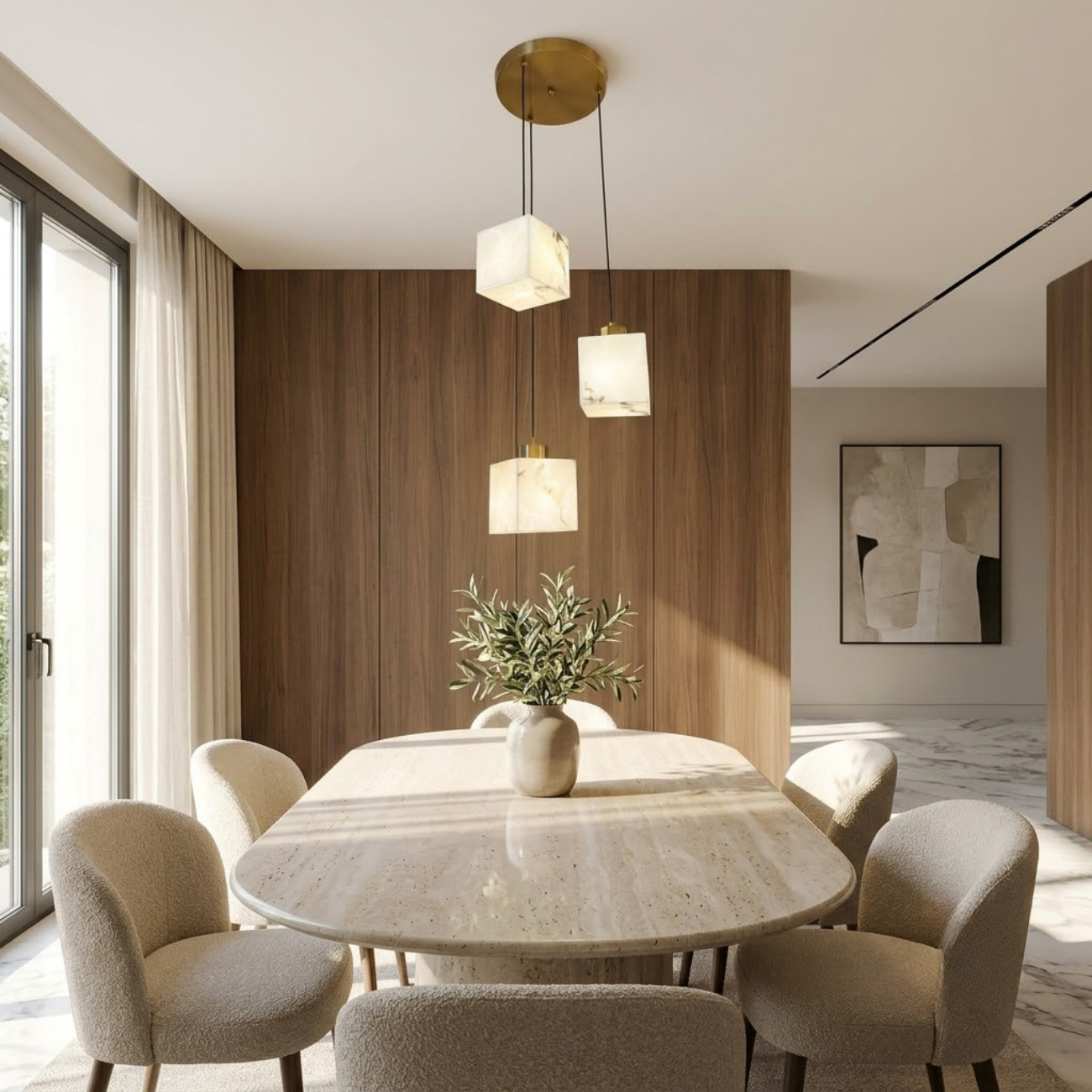 Modern Marble Cube Triple Pendant Light