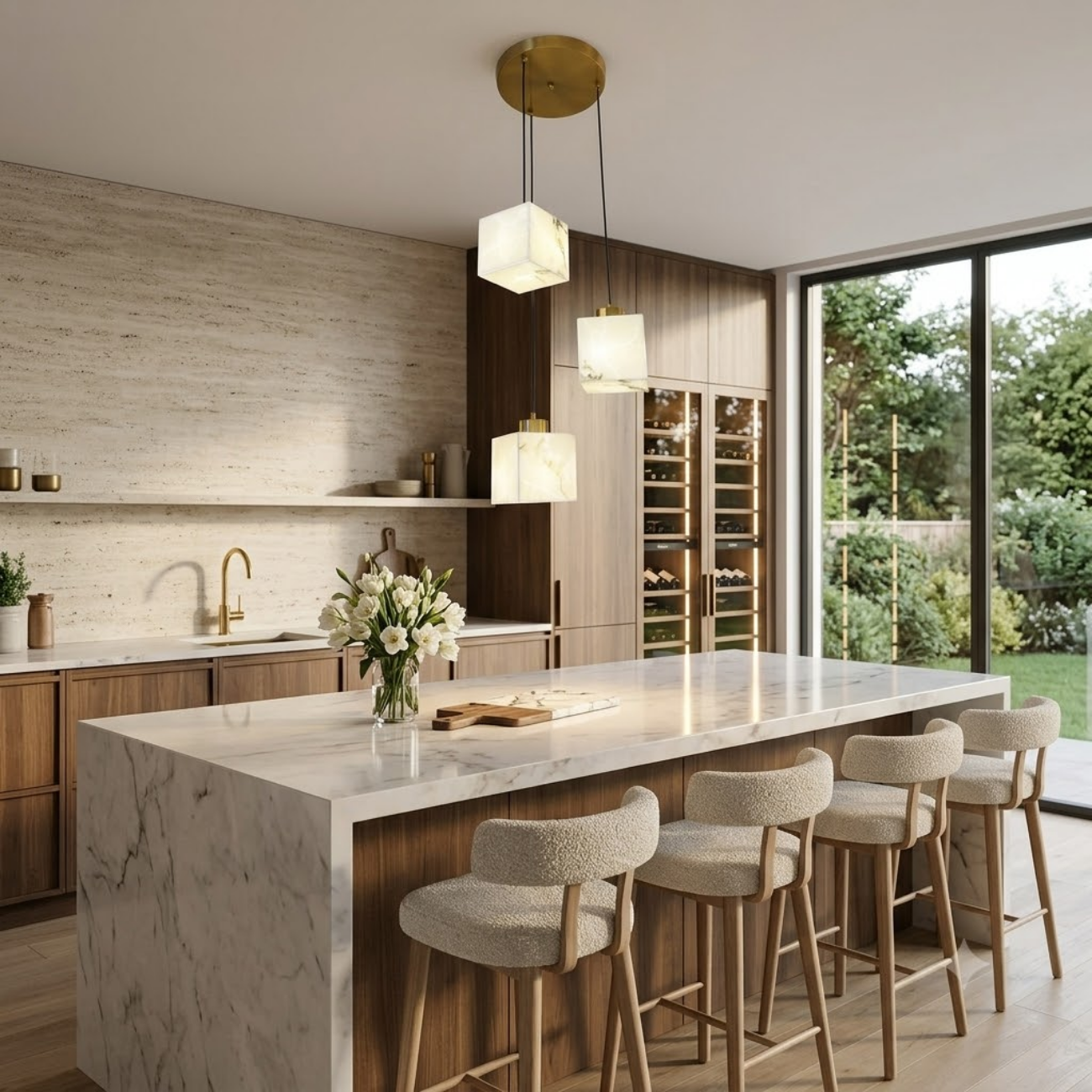 Modern Marble Cube Triple Pendant Light