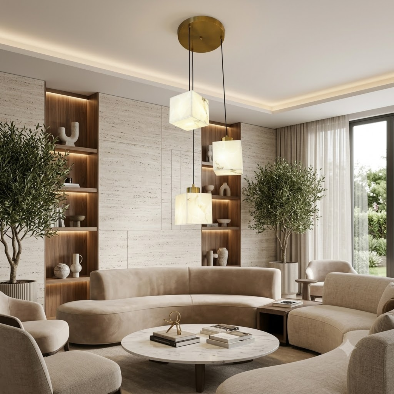 Modern Marble Cube Triple Pendant Light