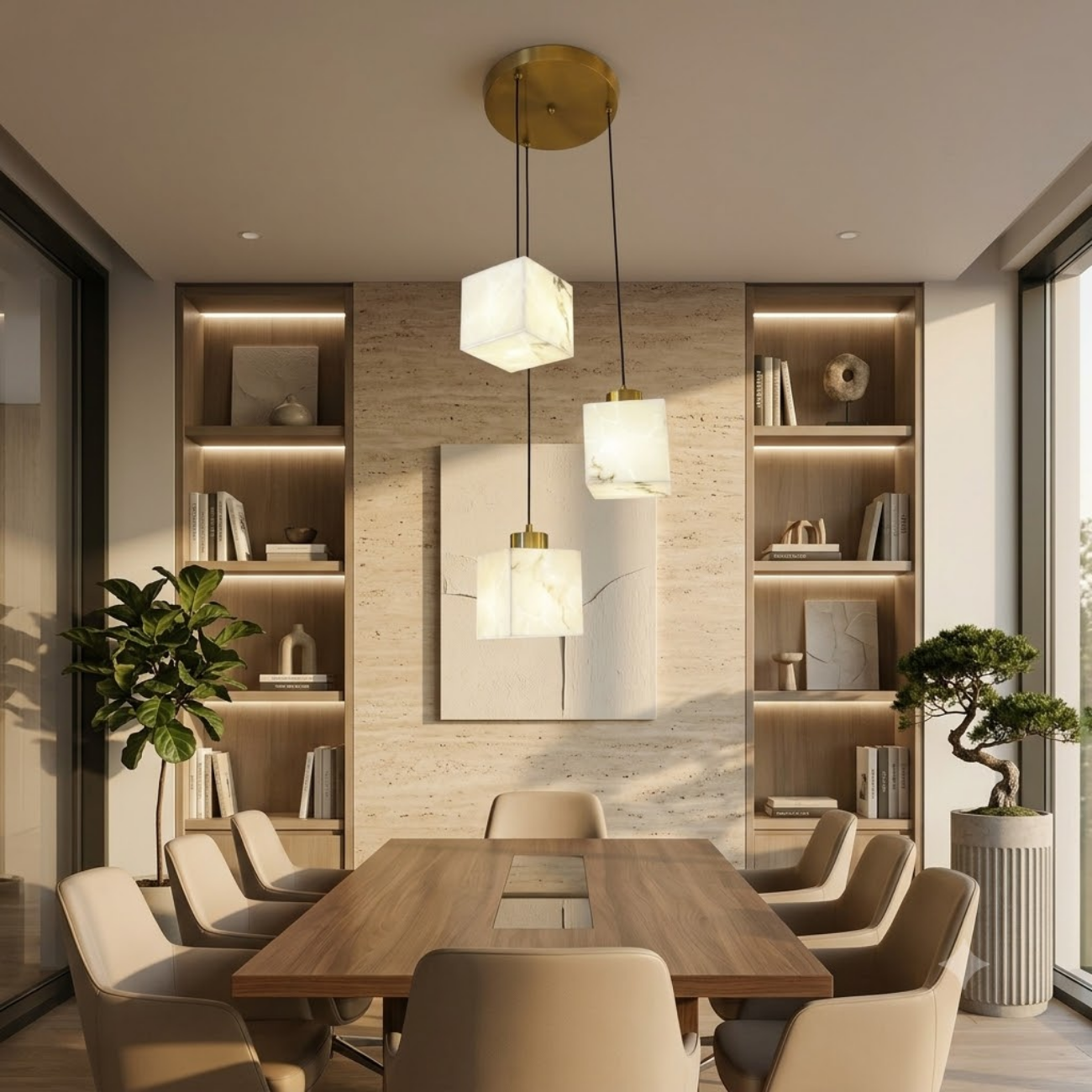 Modern Marble Cube Triple Pendant Light