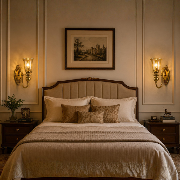 Single Light Antique Brass Wall Lamp with Fluted Glass Shade