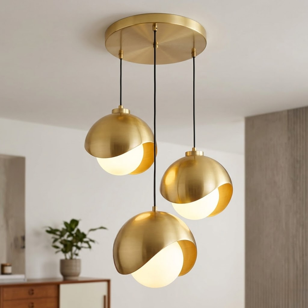 Modern Brass Dome Pendant Light Set of 3