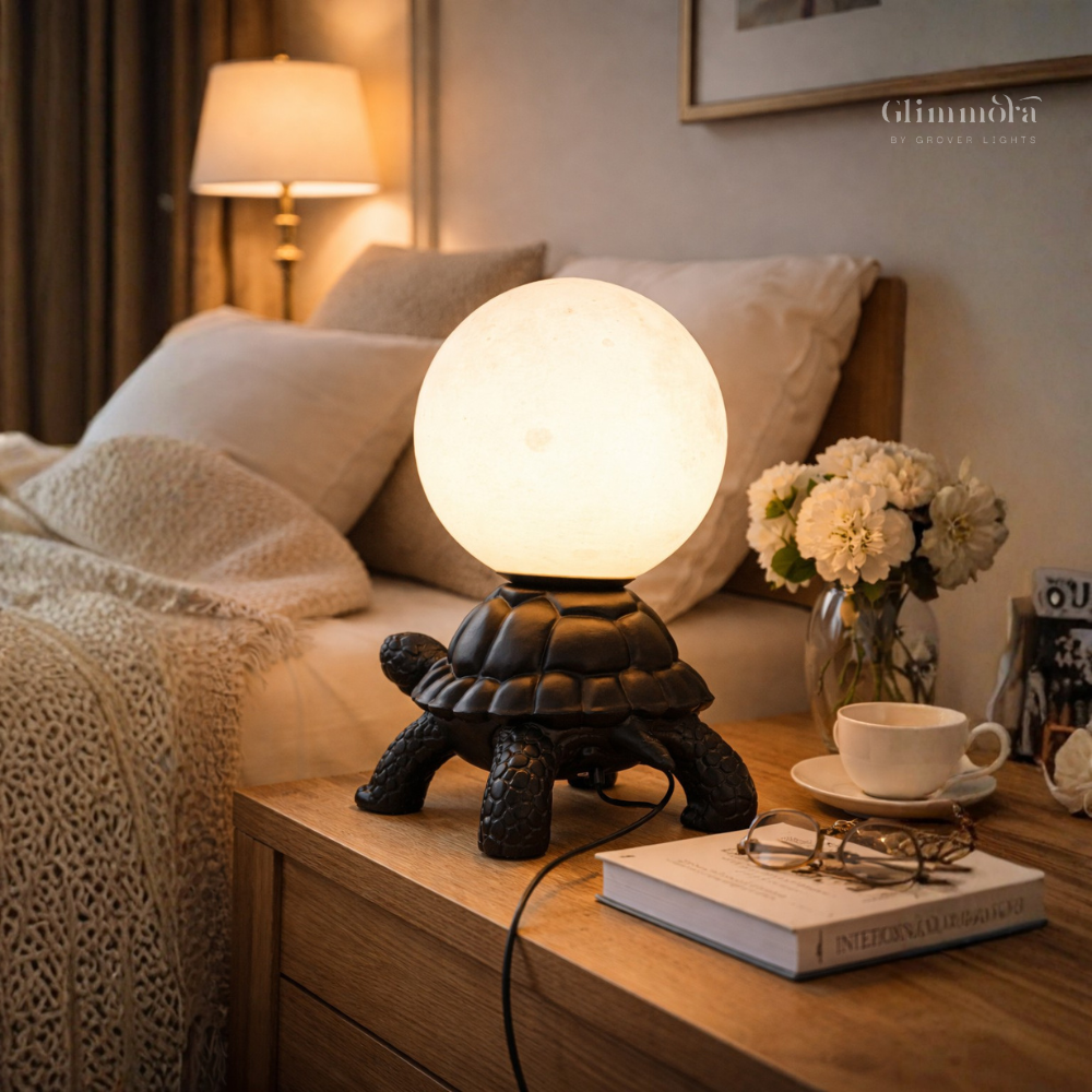 Tortoise Base Globe Table Lamp – Artistic Decorative Lighting
