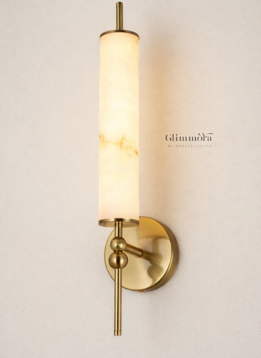 Vertical Wall Sconce with Alabaster Cylinder Shade