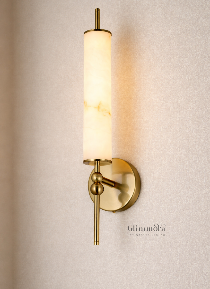Vertical Wall Sconce with Alabaster Cylinder Shade