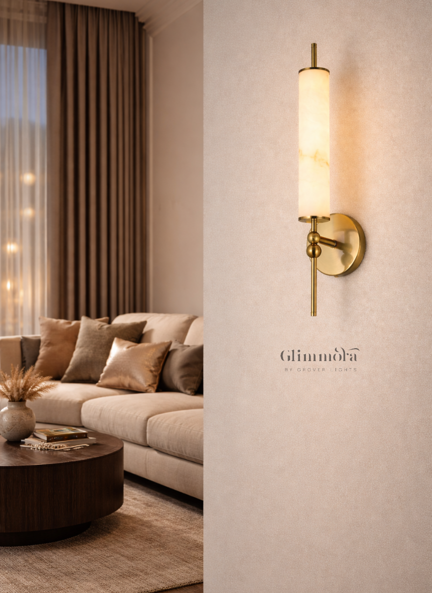 Vertical Wall Sconce with Alabaster Cylinder Shade
