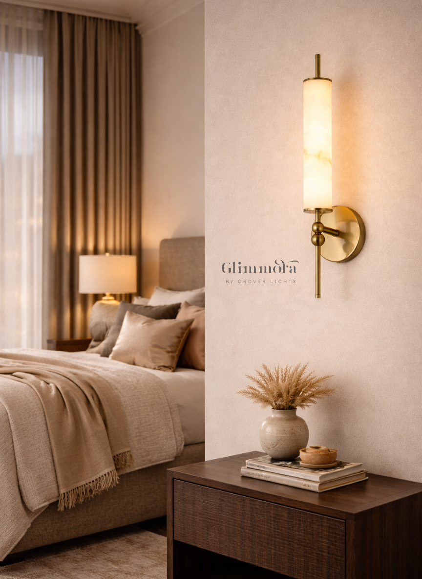 Vertical Wall Sconce with Alabaster Cylinder Shade