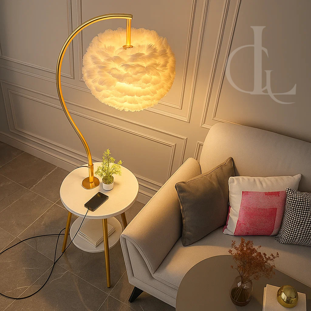 Blissful Moment (Feather, Gold) Floor Lamp