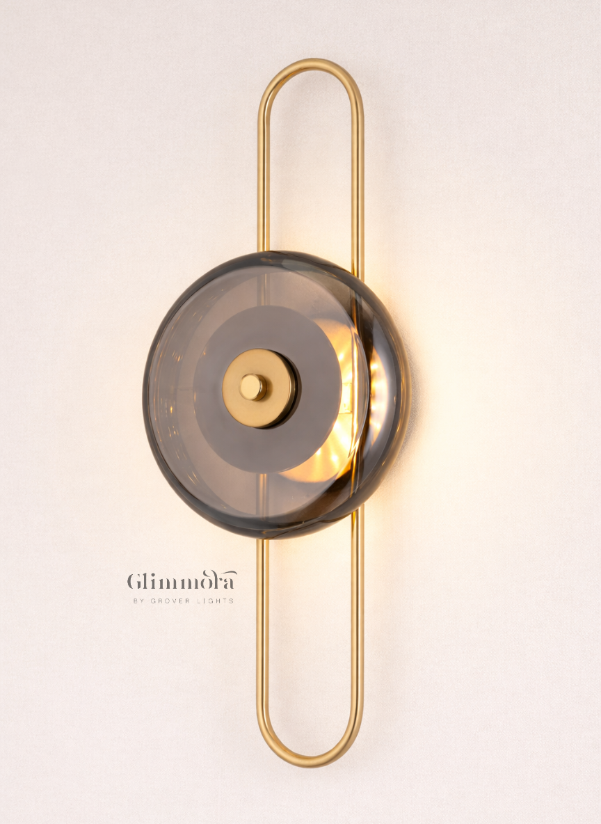 Smoked Glass Disc Wall Sconce with Loop Frame
