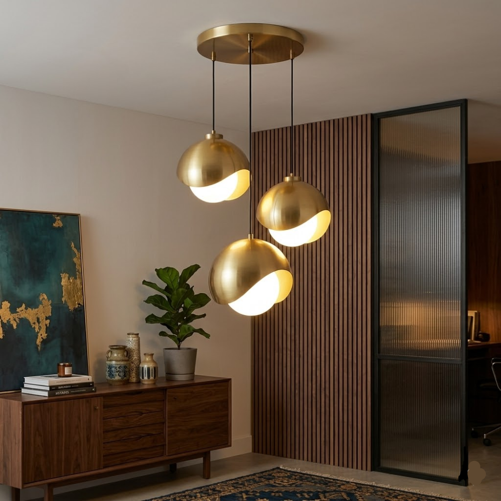 Modern Brass Dome Pendant Light Set of 3