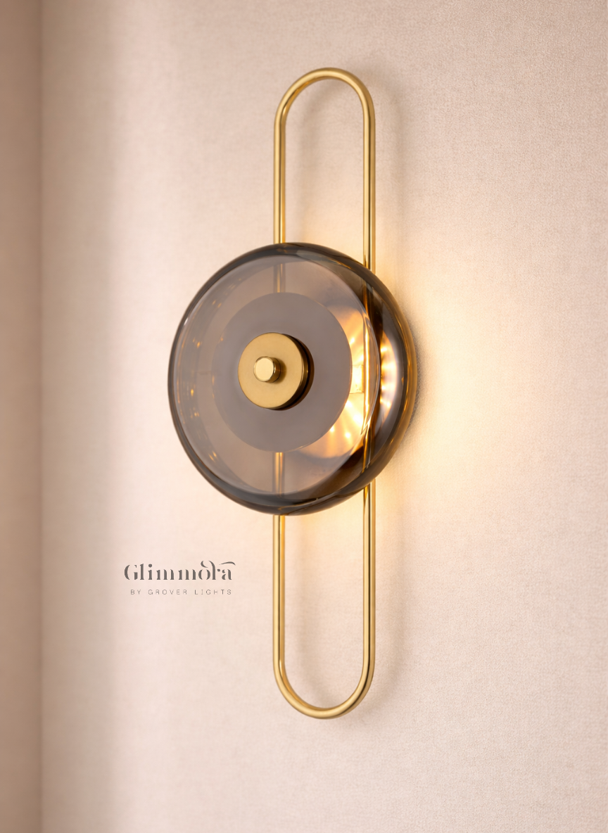 Smoked Glass Disc Wall Sconce with Loop Frame