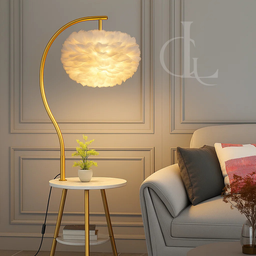 Blissful Moment (Feather, Gold) Floor Lamp