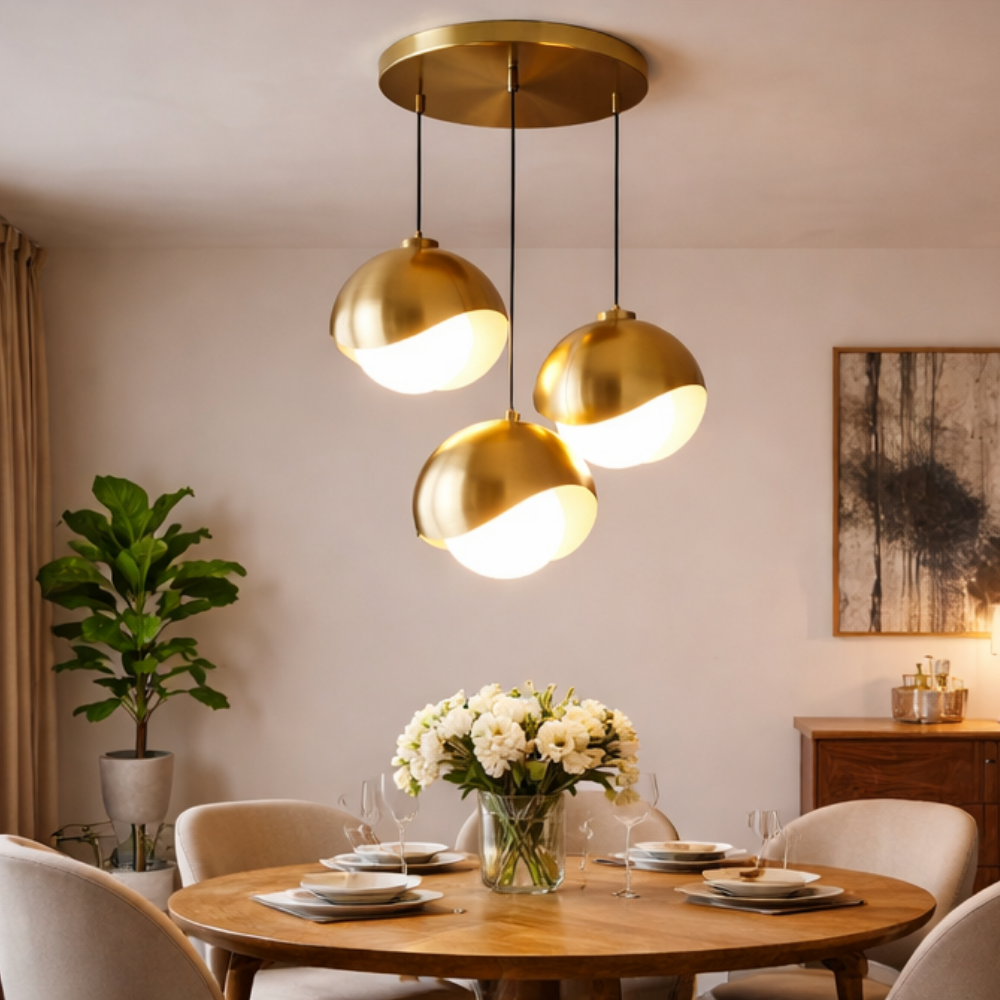 Modern Brass Dome Pendant Light Set of 3