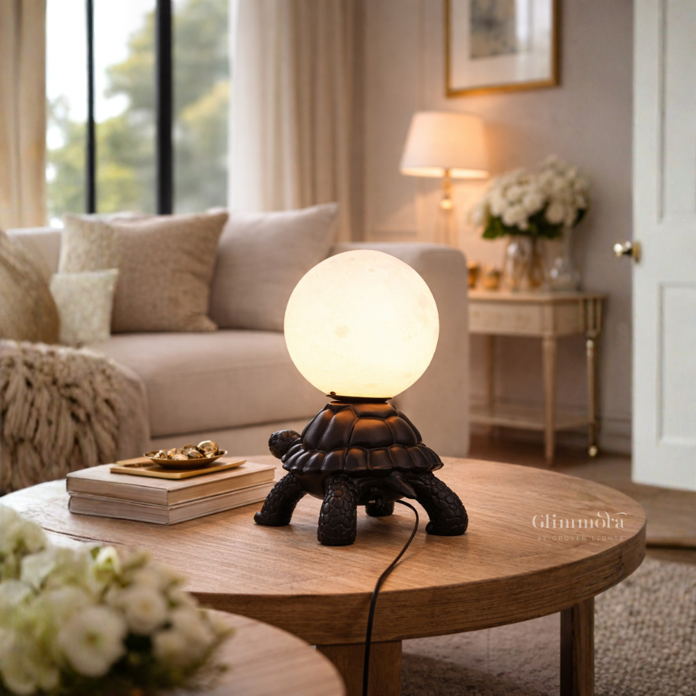 Tortoise Base Globe Table Lamp – Artistic Decorative Lighting