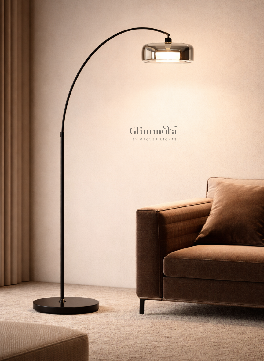 Modern Arc Floor Lamp with Glass Shade