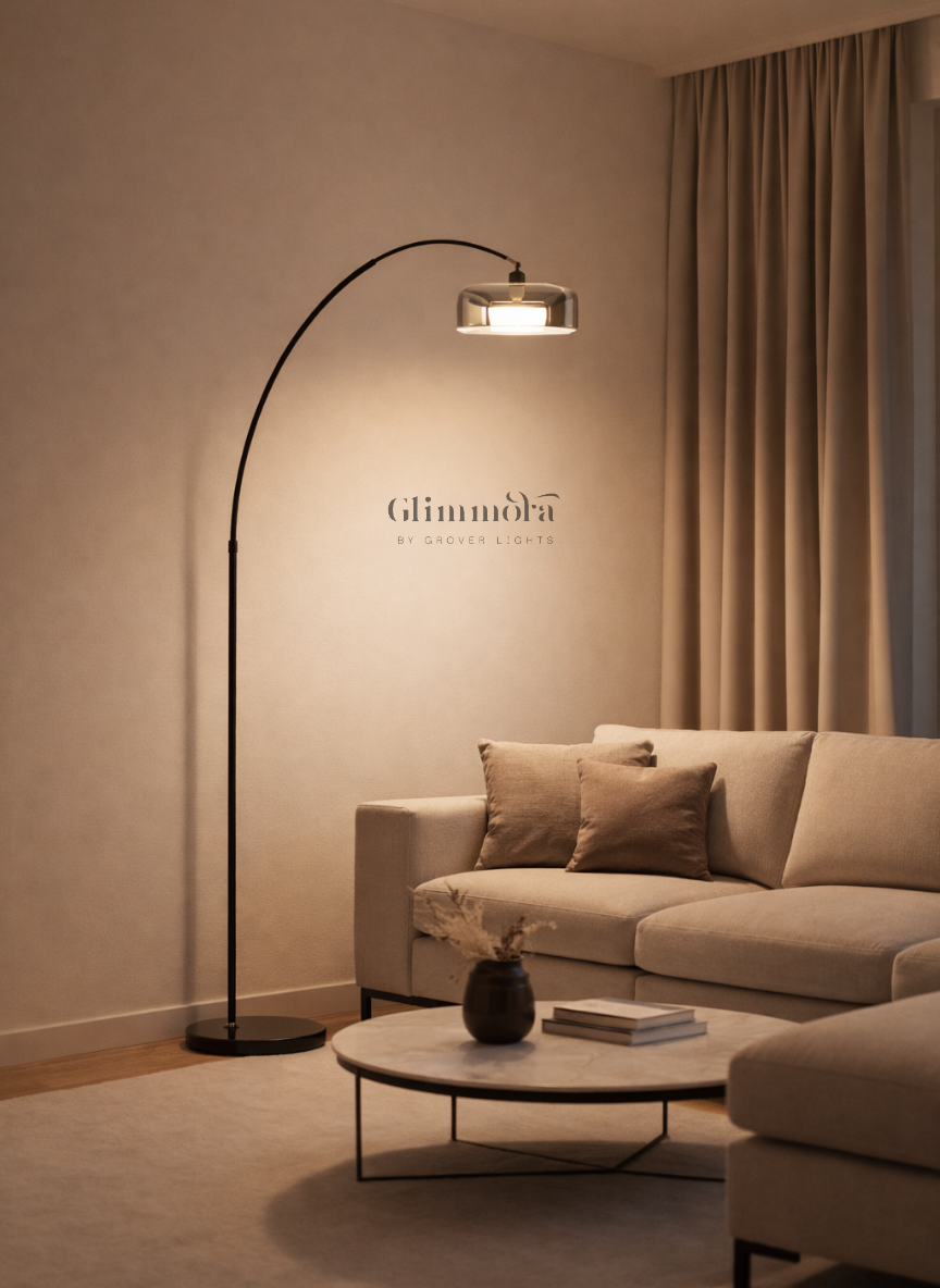 Modern Arc Floor Lamp with Glass Shade