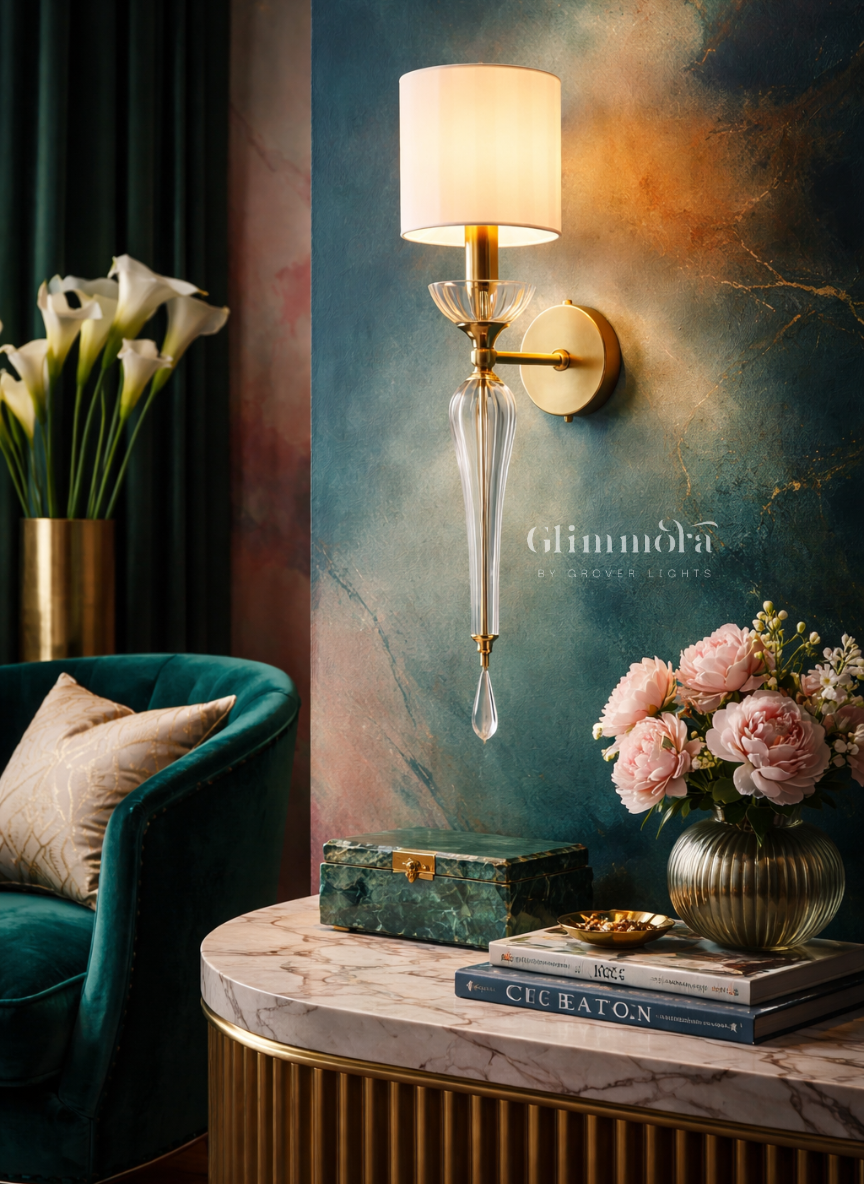 Sentinel Wall Sconce with Fabric Shade & Crystal Accent
