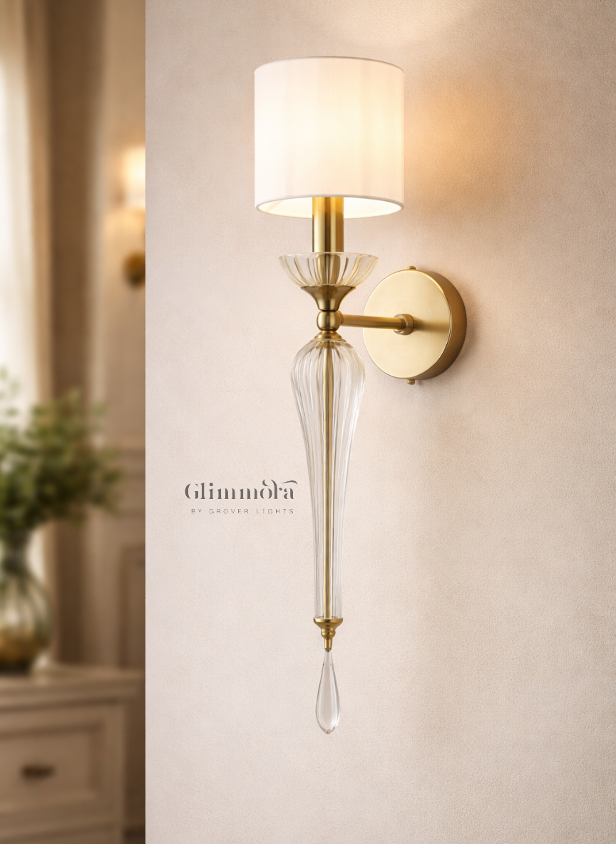 Sentinel Wall Sconce with Fabric Shade & Crystal Accent