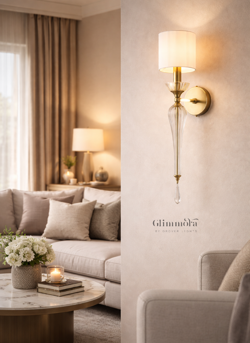 Sentinel Wall Sconce with Fabric Shade & Crystal Accent