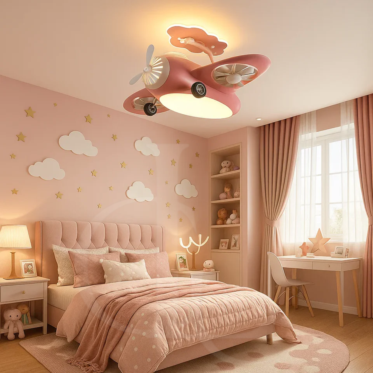 Kid's room Aircraft fan light Chandelier (Pink)