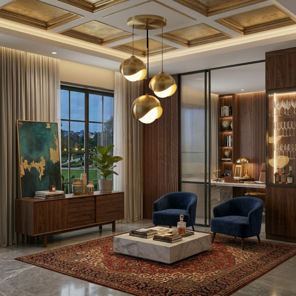 Modern Brass Dome Pendant Light Set of 3
