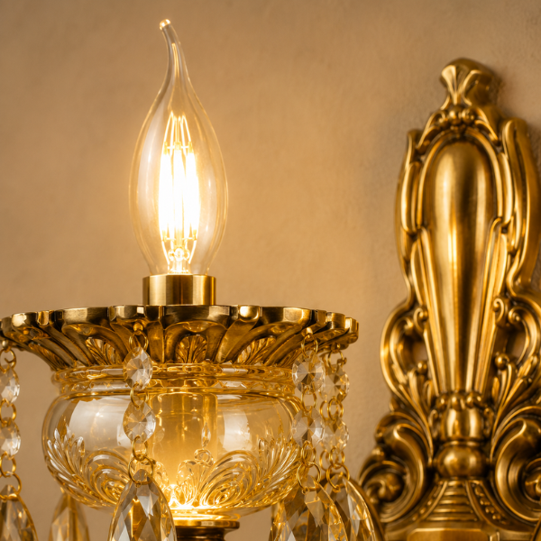 Regal Antique Wall Light with Amber Crystal Drops