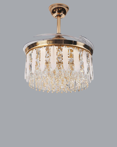 Crystal Feather Wings Retractable Ceiling Fan + Chandelier Light (with Remote Control)